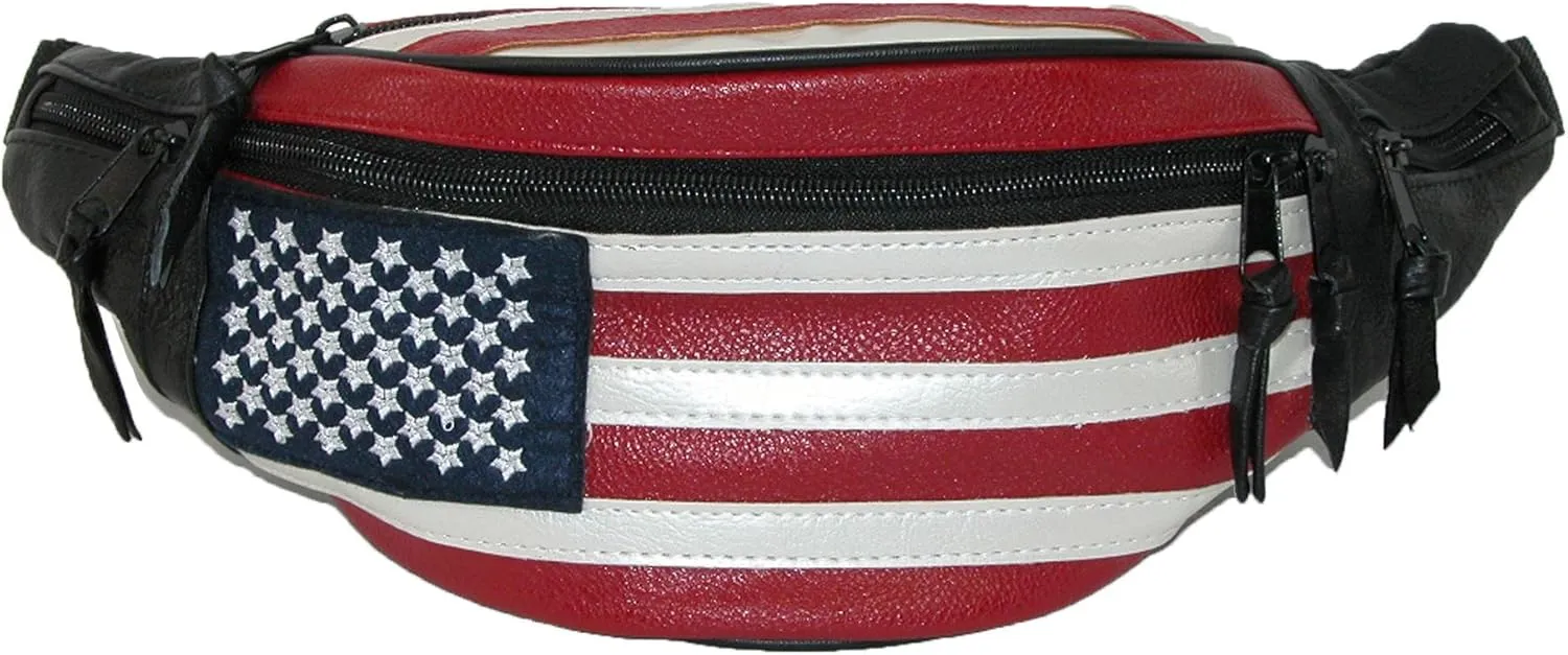 CTM® Leather Patriotic American Flag Fanny Waist Pack