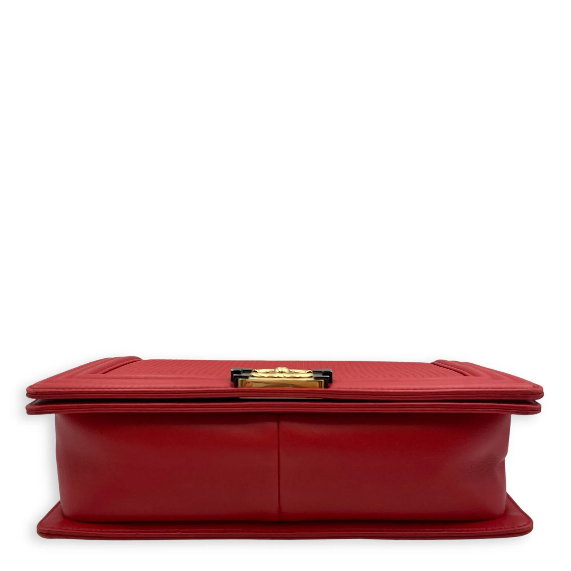 Cube Embossed Boy Medium (28cm) Red, Cream Crossbody Bag in Calfskin, Gold hardware