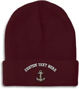 Custom Beanies for Men Anchor A Embroidery Symbols Anchor Winter Hats for Women Acrylic Skull Cap 1 Size