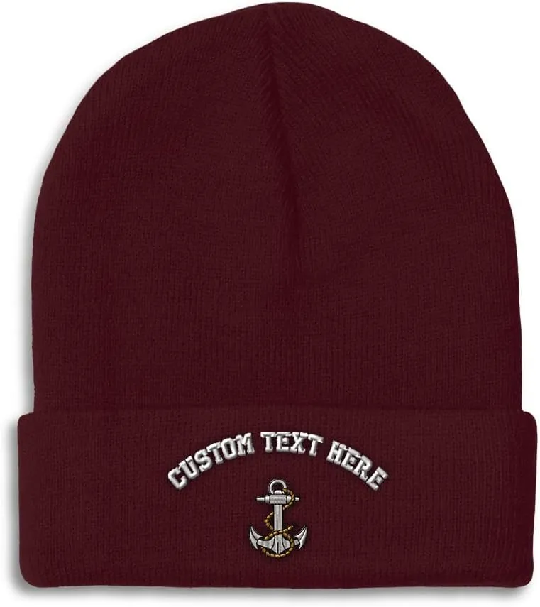 Custom Beanies for Men Anchor A Embroidery Symbols Anchor Winter Hats for Women Acrylic Skull Cap 1 Size