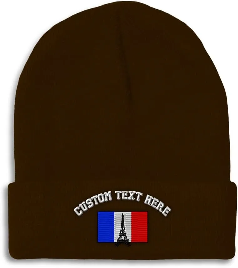 Custom Beanies for Men France Flag and Eiffel Tower Embroidery Flags Winter Hats for Women Skull Cap 1 Size