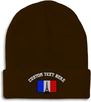 Custom Beanies for Men France Flag and Eiffel Tower Embroidery Flags Winter Hats for Women Skull Cap 1 Size