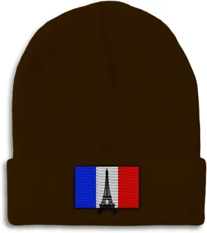 Custom Beanies for Men France Flag and Eiffel Tower Embroidery Flags Winter Hats for Women Skull Cap 1 Size