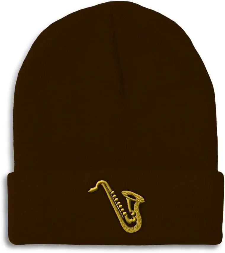 Custom Beanies for Men Music Instrument Saxophone Embroidery Winter Hats for Women Acrylic Skull Cap 1 Size