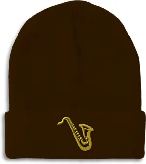 Custom Beanies for Men Music Instrument Saxophone Embroidery Winter Hats for Women Acrylic Skull Cap 1 Size