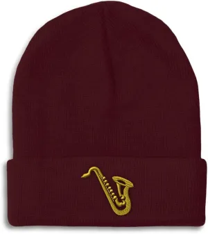 Custom Beanies for Men Music Instrument Saxophone Embroidery Winter Hats for Women Acrylic Skull Cap 1 Size