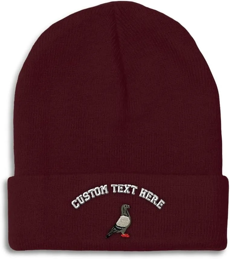 Custom Beanies for Men Pigeon B Embroidery Birds Winter Hats for Women Acrylic Skull Cap 1 Size