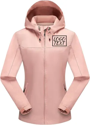 Custom Logo Women's Waterproof Rain Jacket Lightweight Hooded Raincoat for Hiking Travel Outdoor