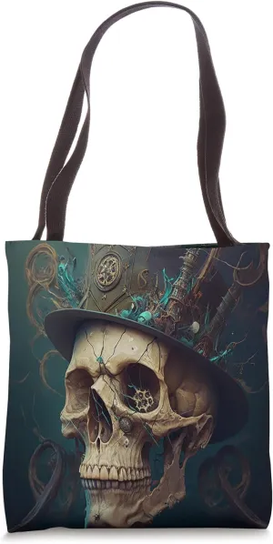 Cyberpunk Skull With Top Hat Abstract Dark Intricate Art Tote Bag