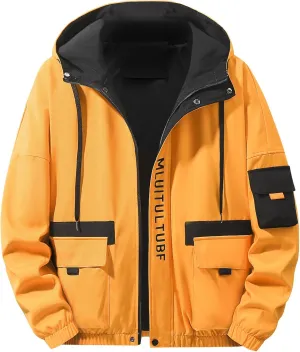 Cycling Rain Jackets for Men Outdoor Waterproof Running Bike Windbreaker Lightweight Packable Hooded Cargo Jacket