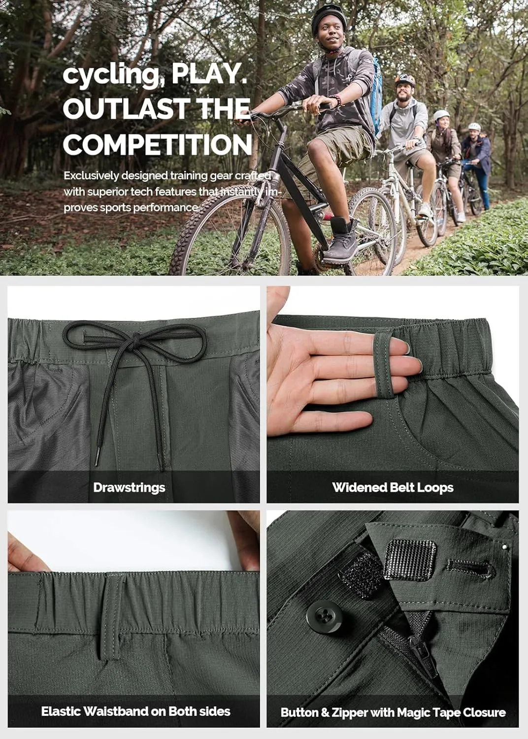 Cycorld Mountain-Bike-Shorts-Mens-Padded Biking Baggy Cycling Short Padding