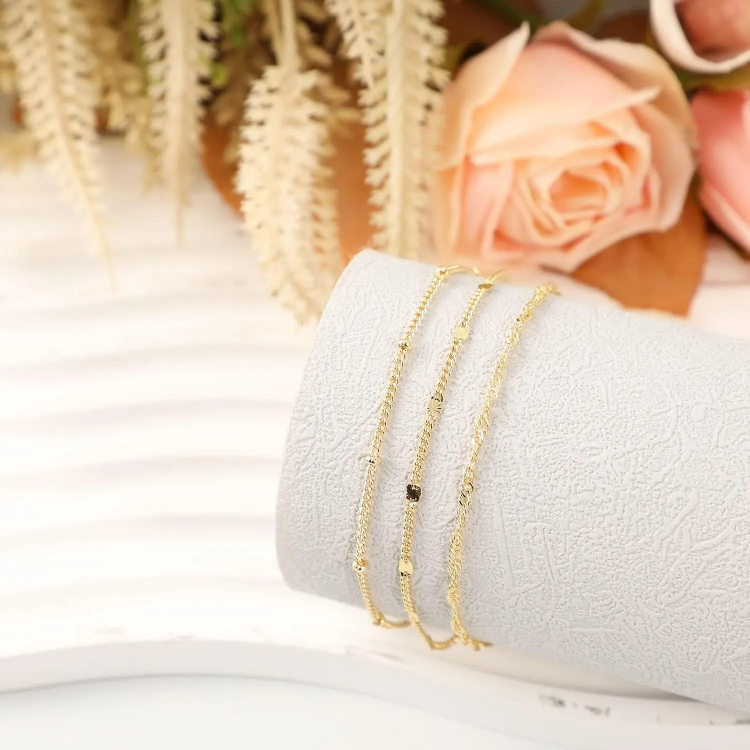 Dainty Bracelet for Women 14K Gold Plated Cross Pearl CZ Leaf Bracelets Set Gold Layering Bracelets Everyday Jewelry