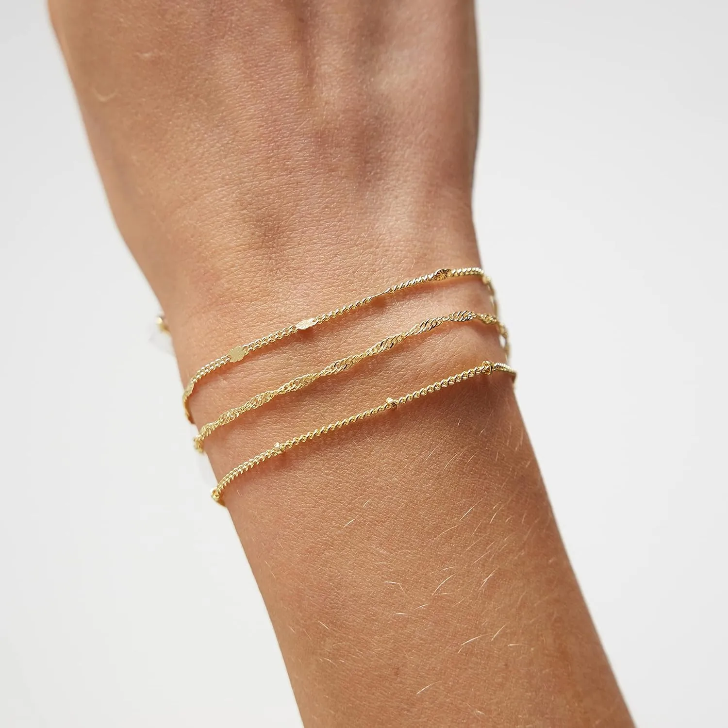 Dainty Bracelet for Women 14K Gold Plated Cross Pearl CZ Leaf Bracelets Set Gold Layering Bracelets Everyday Jewelry