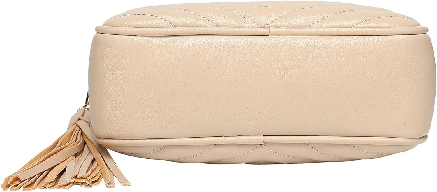 Daisy Rose Quilted Shoulder Cross Body Bag & Detachable Tassel, PU Vegan Leather