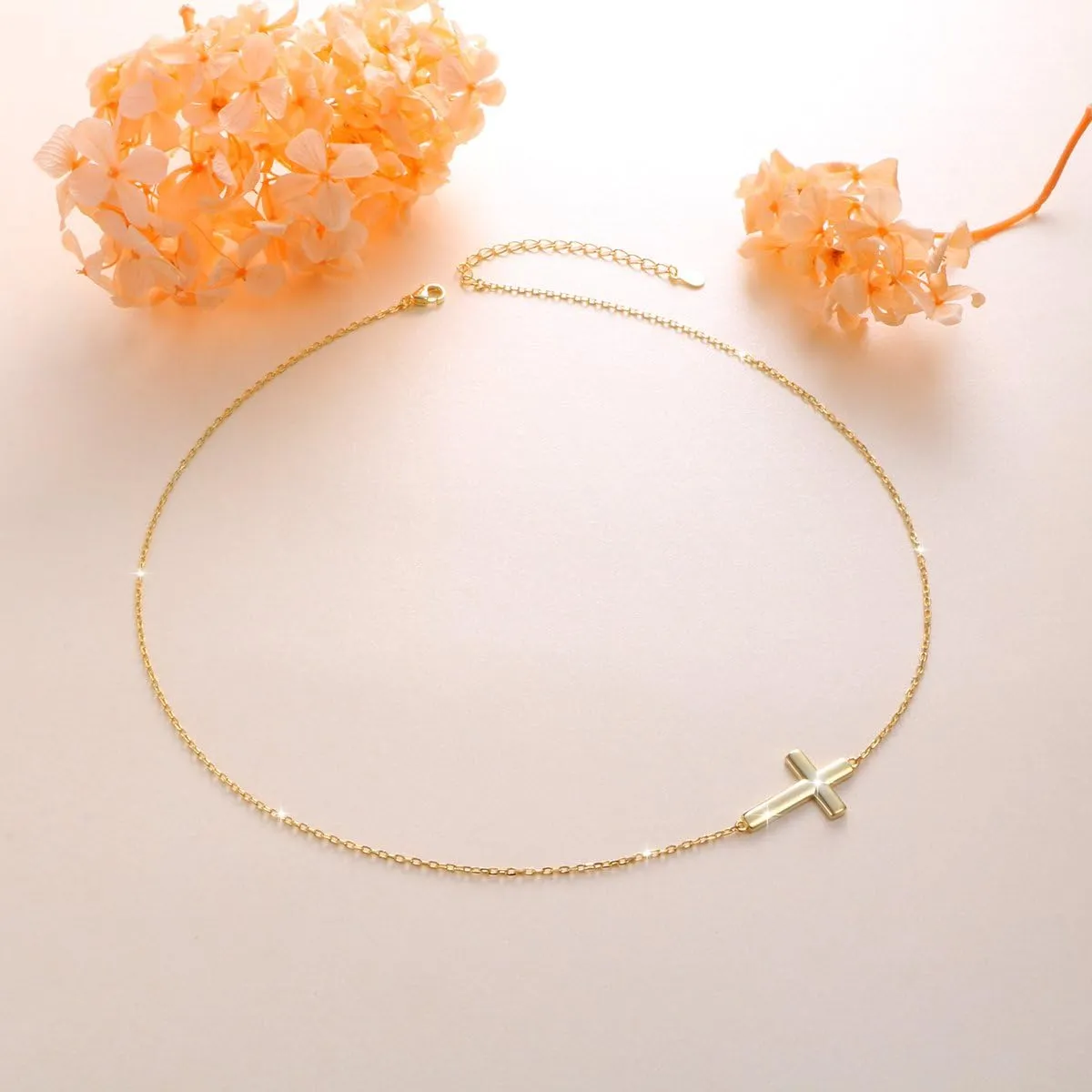 DAOCHONG S925 Sterling Silver Jewelry Sideways Cross Choker Necklace 14 inches to 18 inches