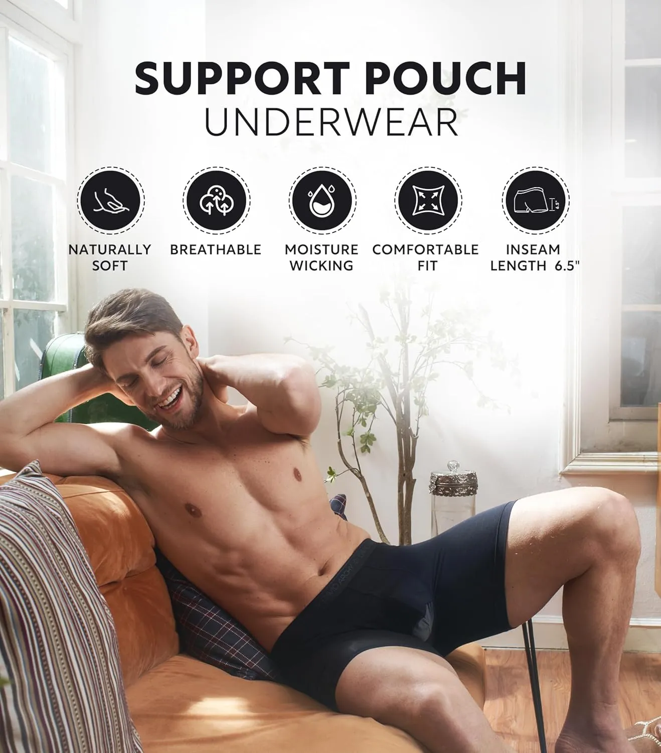 DAVID ARCHY Men's Boxer Briefs, Micro Modal Dual Pouch Trunks Support Ball Bulge Enhancing Underwear,Underwear For Man 3 Pack