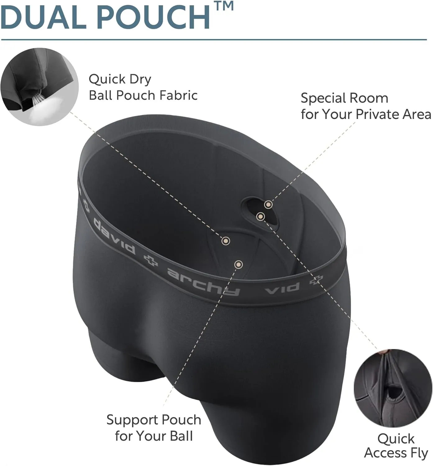 DAVID ARCHY Men's Boxer Briefs, Micro Modal Dual Pouch Trunks Support Ball Bulge Enhancing Underwear,Underwear For Man 3 Pack