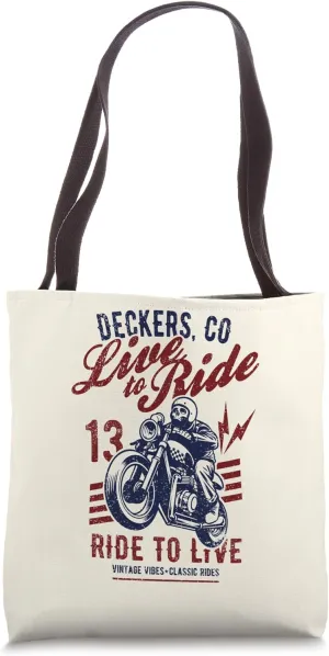 Deckers Colorado Motorcycle Skull Rider Vintage Design Tote Bag