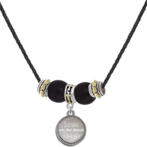 Delight Jewelry Stainless Steel Disc Sisters are Best Friends Forever - Two-tone Cross Black Beaded Necklace, 18" 2"