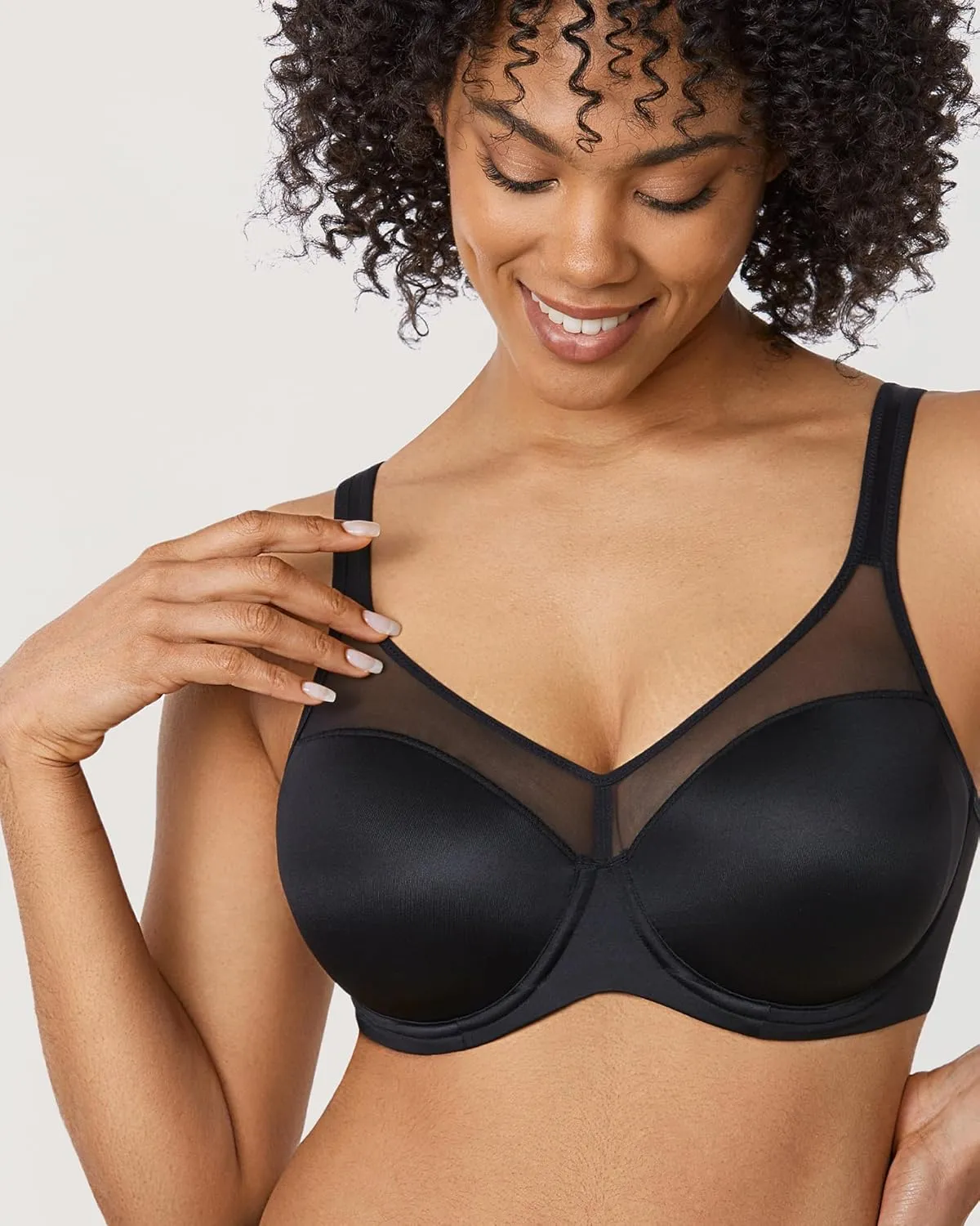 DELIMIRA Women's Full Coverage Bras Underwire T Shirt Lightly Padded Sheer Support Bra