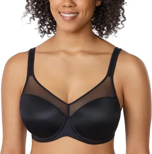 DELIMIRA Women's Full Coverage Bras Underwire T Shirt Lightly Padded Sheer Support Bra