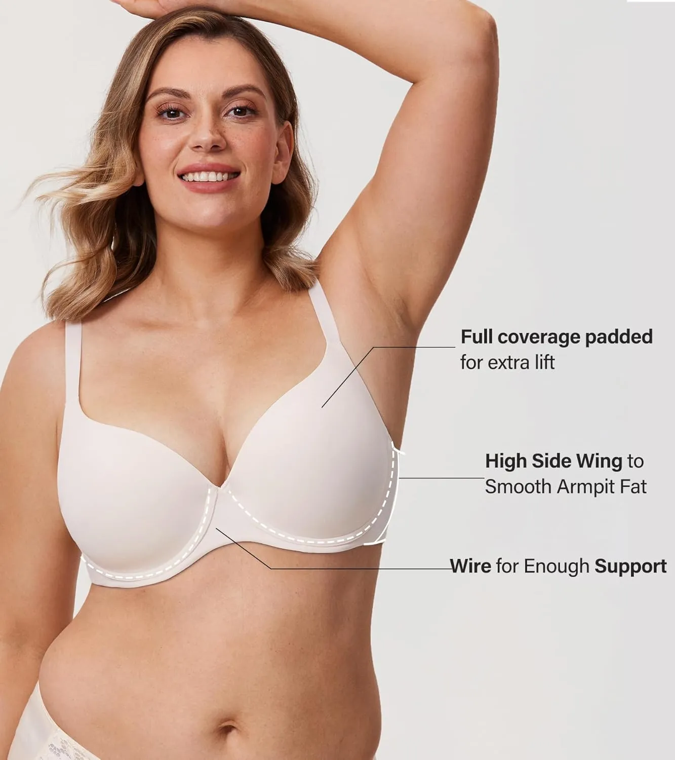 DELIMIRA Women's Tshirt Bras Full Coverage Plus Size Underwire Lightly Lined Seamless Bra