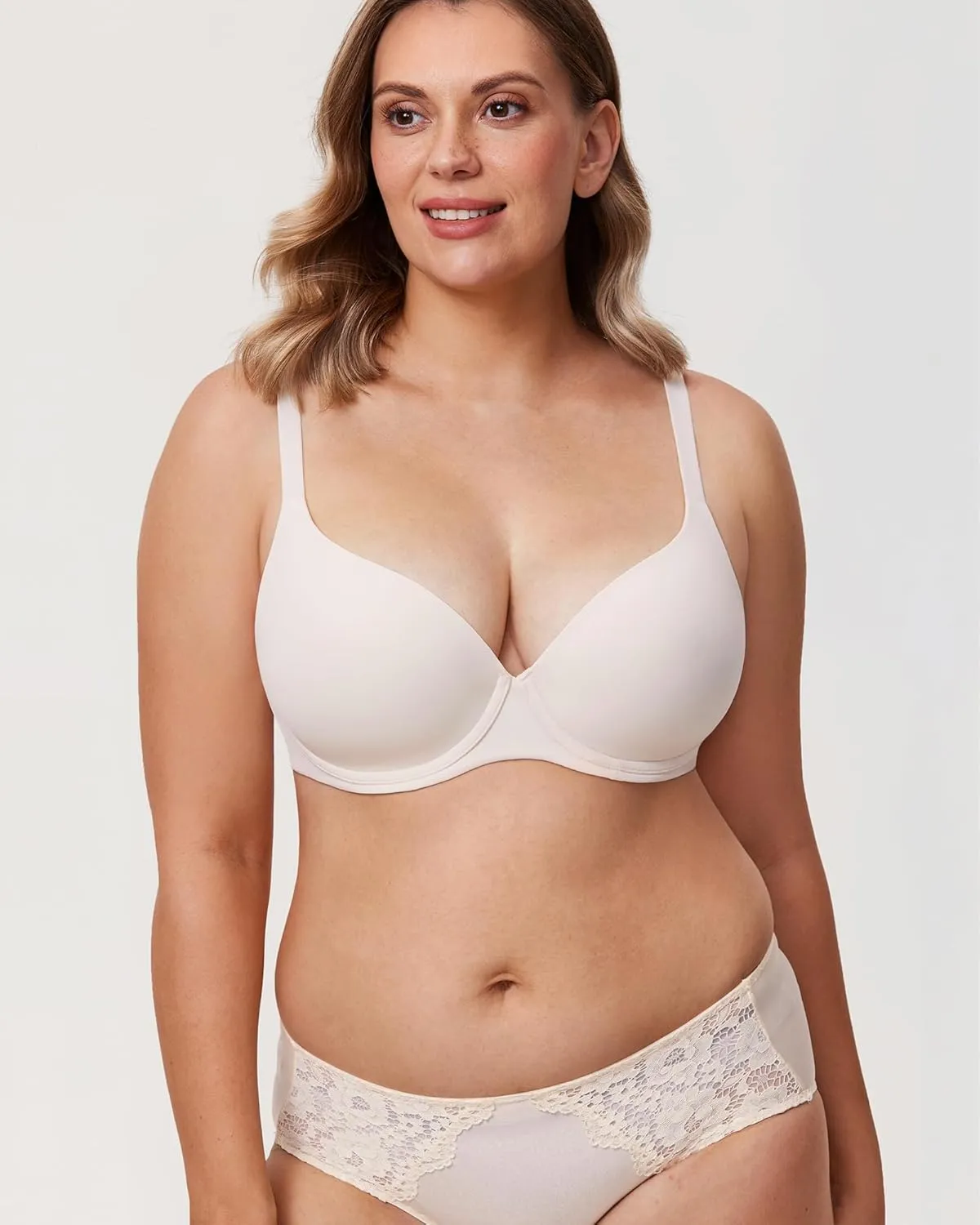 DELIMIRA Women's Tshirt Bras Full Coverage Plus Size Underwire Lightly Lined Seamless Bra
