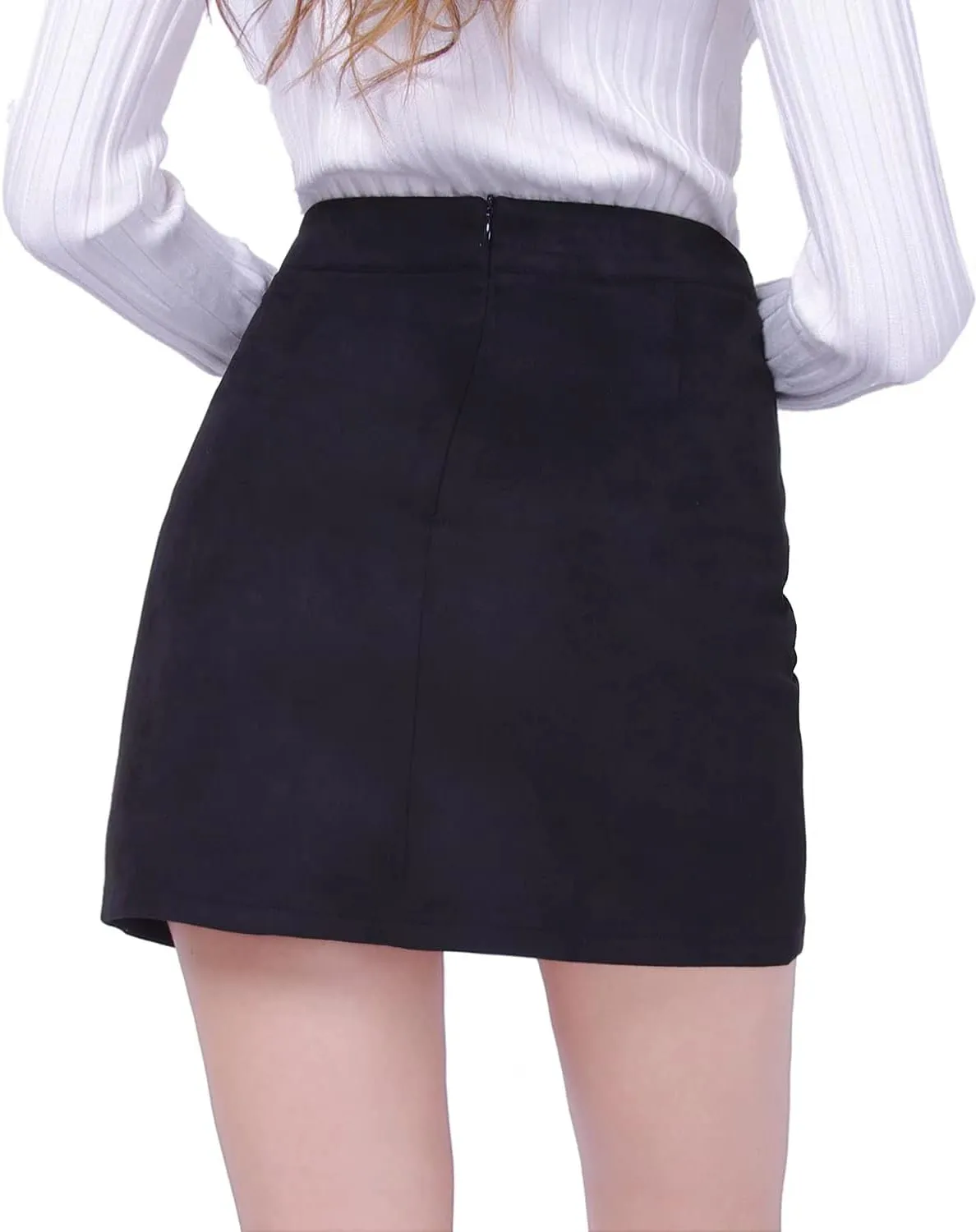 DIASHINY Womens Faux Suede Mini Skirt Above Knee Length Wrap A Line Winter Spring Fall