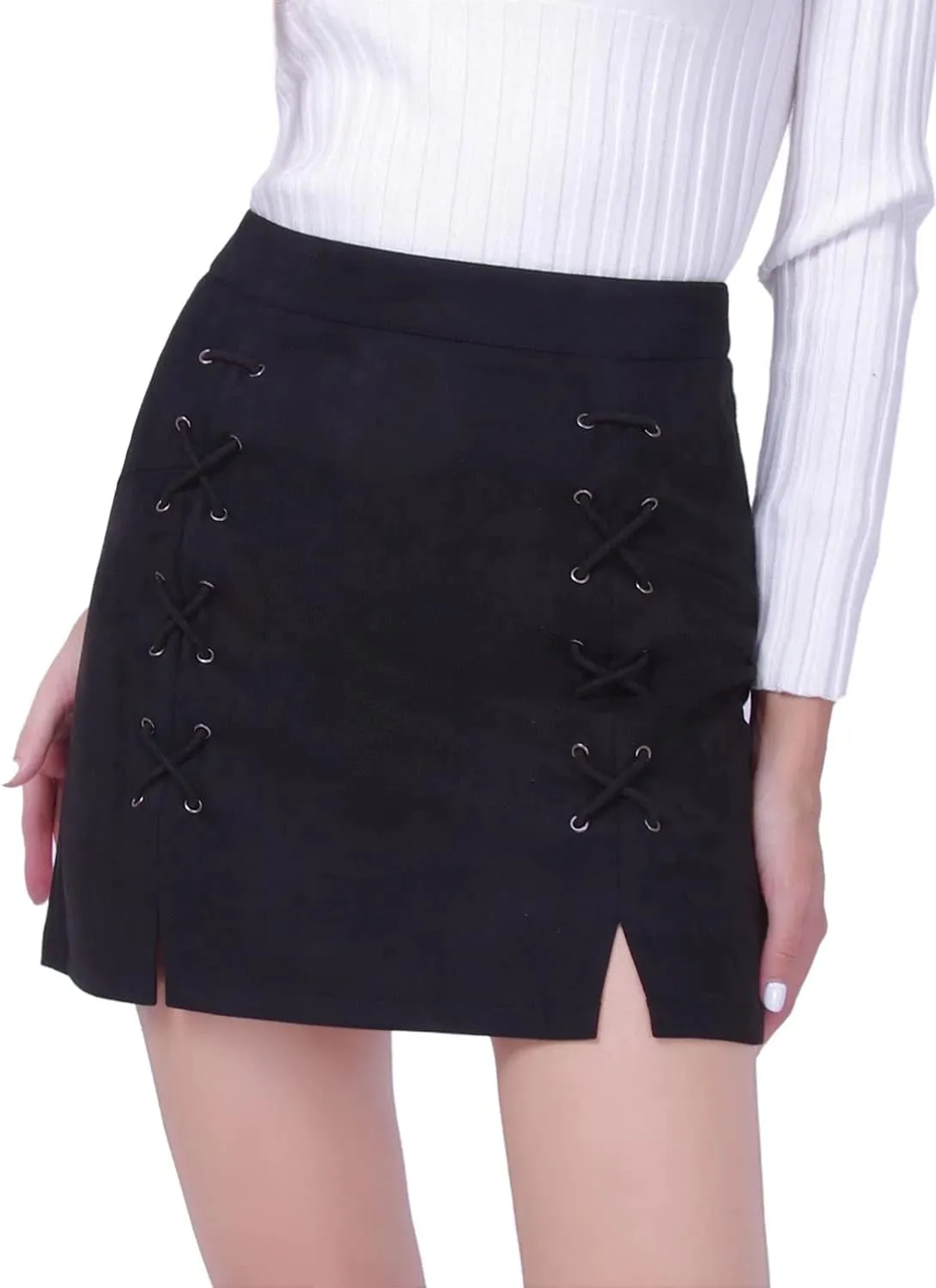 DIASHINY Womens Faux Suede Mini Skirt Above Knee Length Wrap A Line Winter Spring Fall