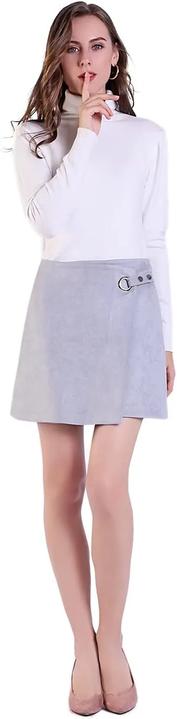 DIASHINY Womens Faux Suede Mini Skirt Above Knee Length Wrap A Line Winter Spring Fall