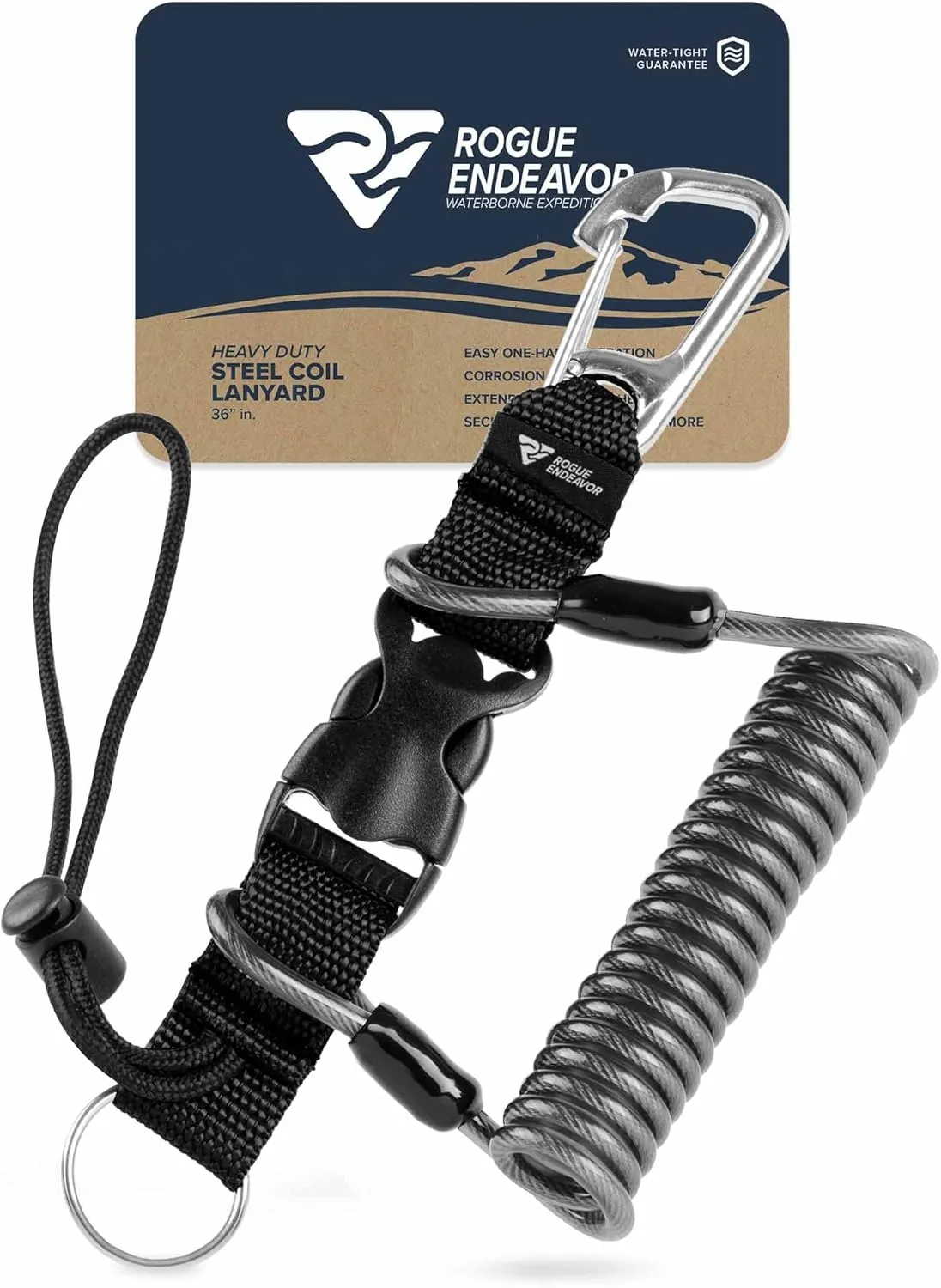 Dive Clip, Stainless Steel,Split Ring & Clip Lanyard,Quick Release Buckle,36" Steel Core, Cameras/Lights/Tools