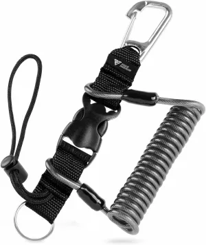 Dive Clip, Stainless Steel,Split Ring & Clip Lanyard,Quick Release Buckle,36" Steel Core, Cameras/Lights/Tools