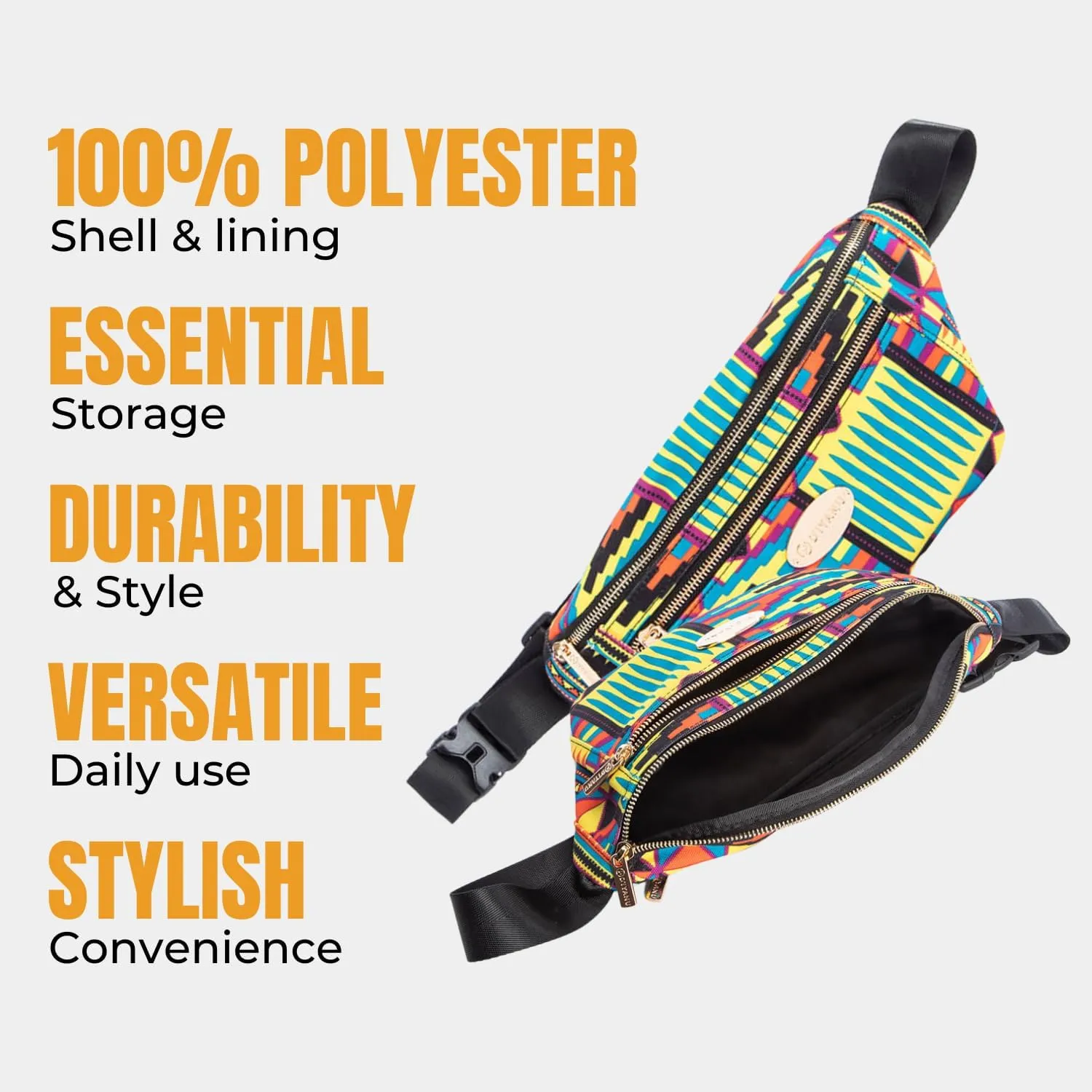 D'IYANU | Naji African Culture Pattern Fanny Pack | Stylish Waist Bag with Zippered Pockets for Effortless Organization and Traditional Elegance l Canary Yellow Kente | S
