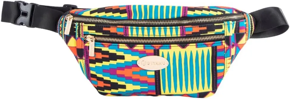 D'IYANU | Naji African Culture Pattern Fanny Pack | Stylish Waist Bag with Zippered Pockets for Effortless Organization and Traditional Elegance l Canary Yellow Kente | S