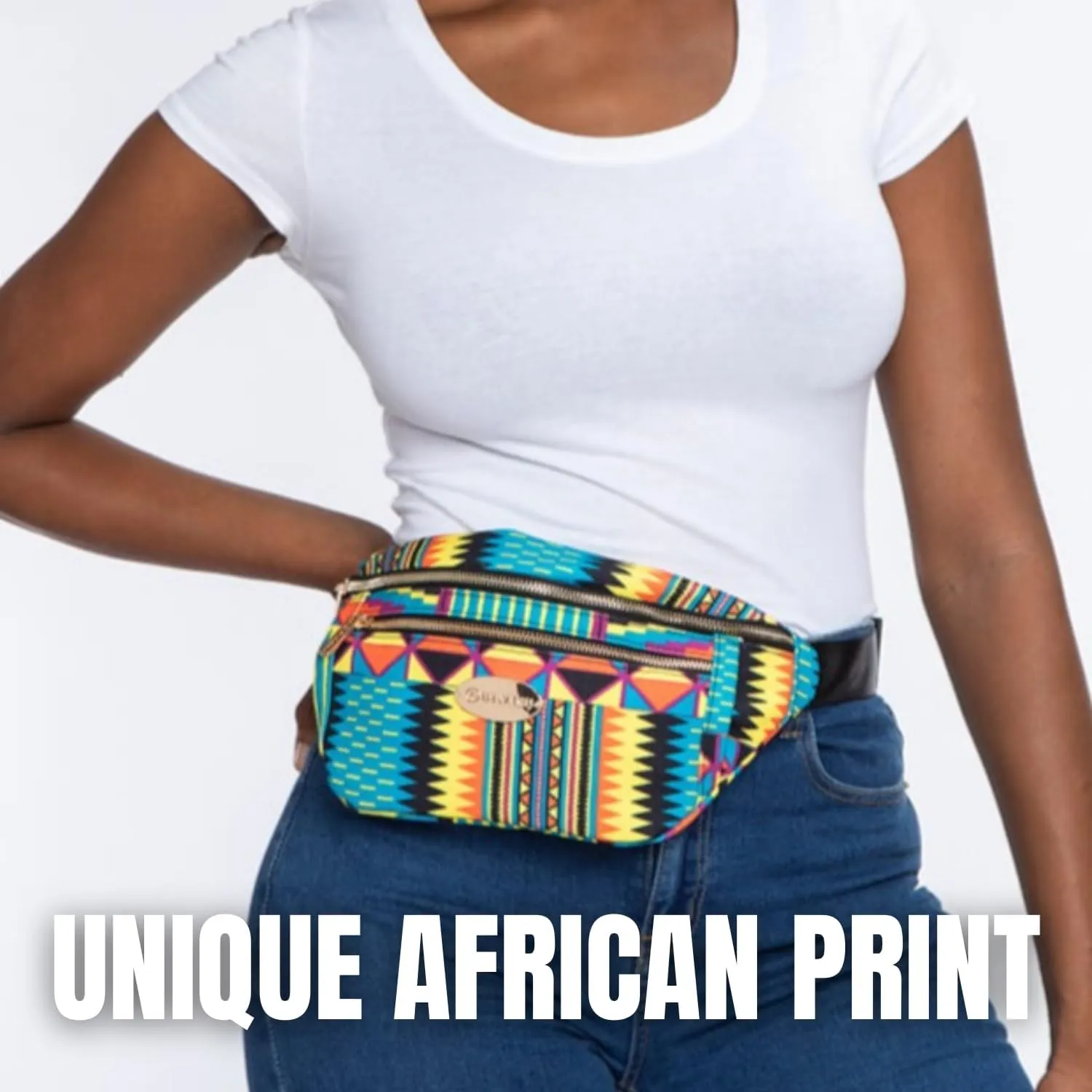 D'IYANU | Naji African Culture Pattern Fanny Pack | Stylish Waist Bag with Zippered Pockets for Effortless Organization and Traditional Elegance l Canary Yellow Kente | S