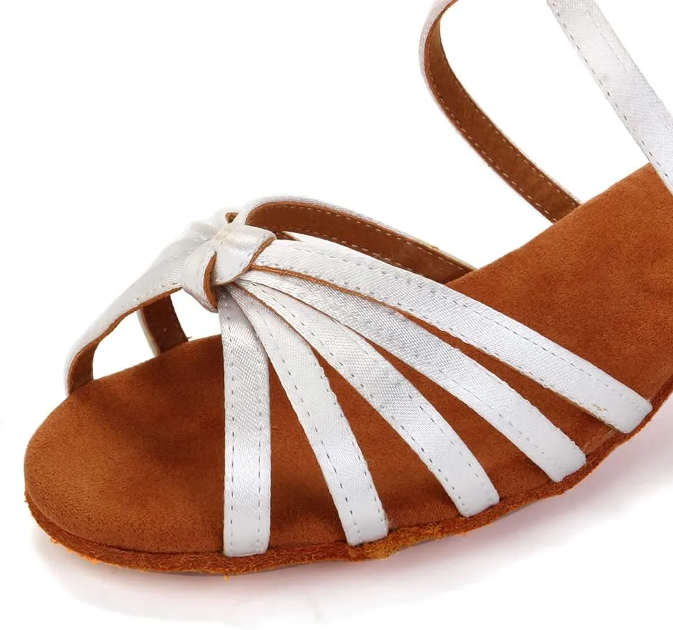 DKZSYIM Women's Satin Latin Dance Shoes Ballroom Salsa Performance Practice Dancing Shoes,Model LP-1217ZS