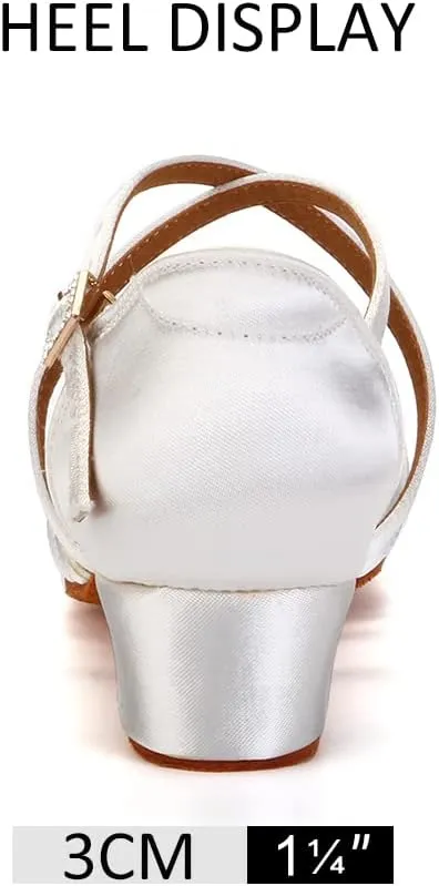 DKZSYIM Women's Satin Latin Dance Shoes Ballroom Salsa Performance Practice Dancing Shoes,Model LP-1217ZS
