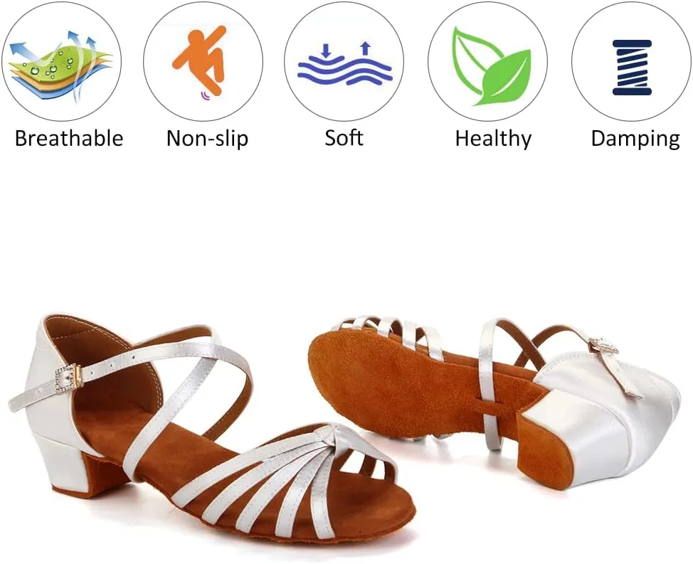 DKZSYIM Women's Satin Latin Dance Shoes Ballroom Salsa Performance Practice Dancing Shoes,Model LP-1217ZS