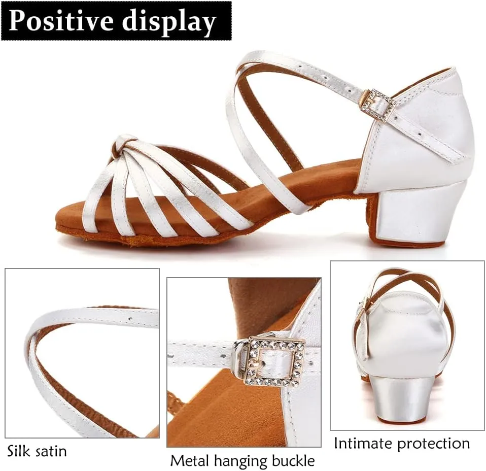 DKZSYIM Women's Satin Latin Dance Shoes Ballroom Salsa Performance Practice Dancing Shoes,Model LP-1217ZS