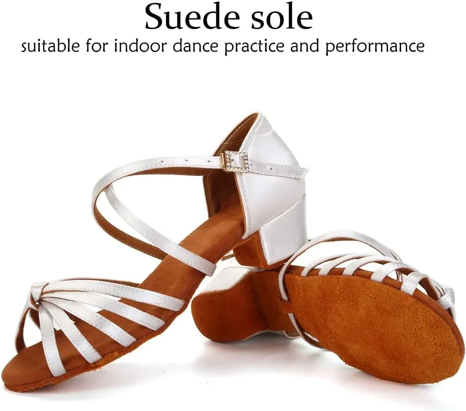 DKZSYIM Women's Satin Latin Dance Shoes Ballroom Salsa Performance Practice Dancing Shoes,Model LP-1217ZS