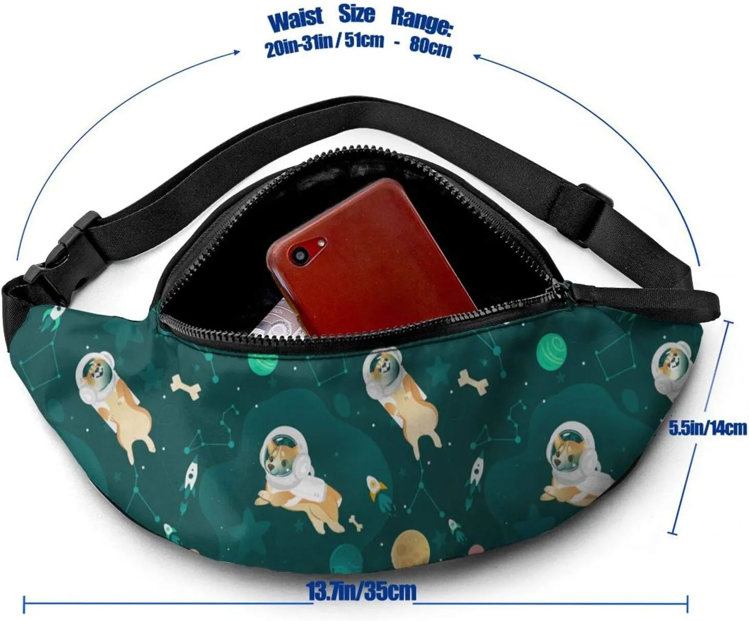Dujiea Fanny Pack, Cute Corgi Waist Bag With Headphone Hole Belt Bag Adjustable Sling Pocket Fashion Hip Bum Bag For Women Men Kids Outdoors Casual Travelling Hiking Cycling