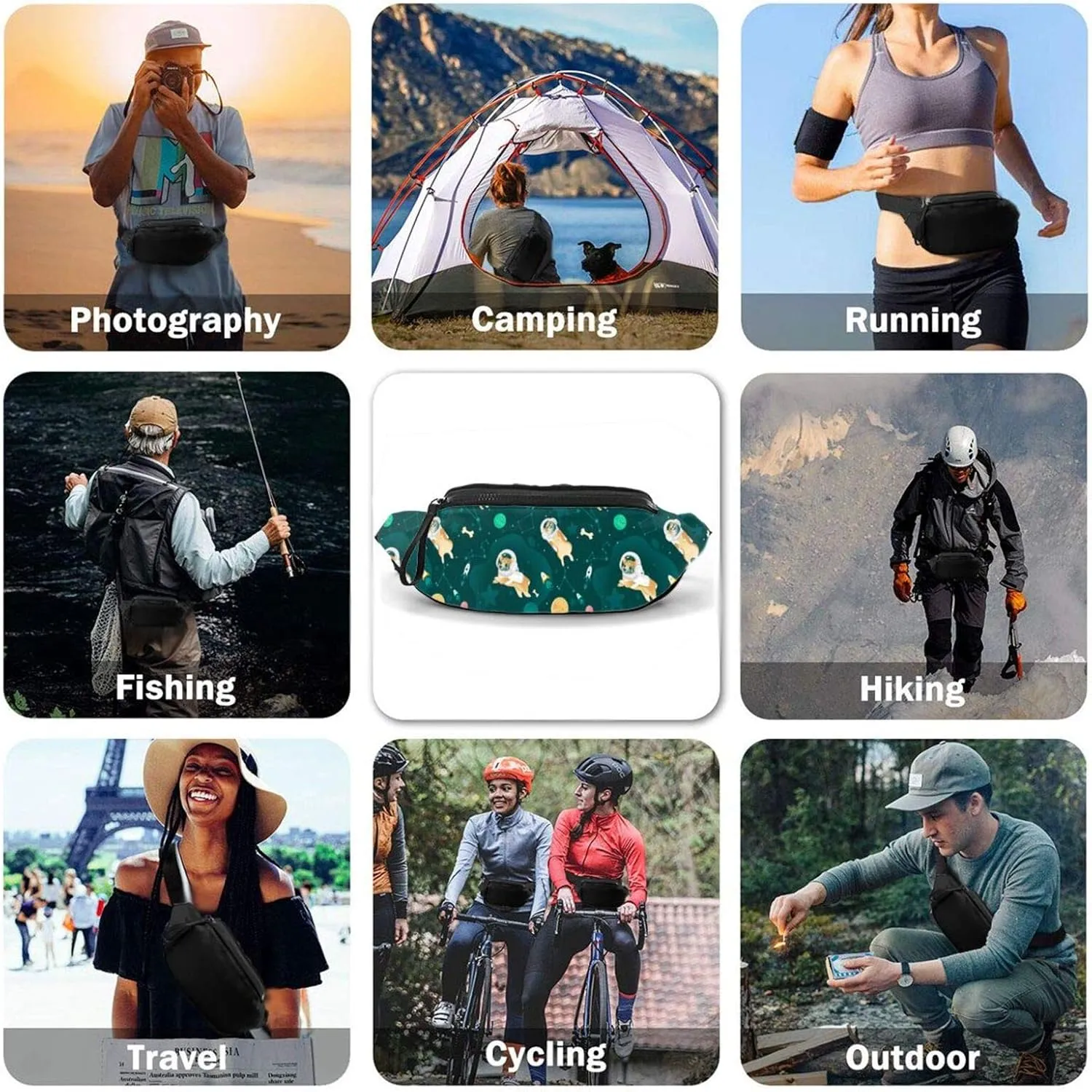 Dujiea Fanny Pack, Cute Corgi Waist Bag With Headphone Hole Belt Bag Adjustable Sling Pocket Fashion Hip Bum Bag For Women Men Kids Outdoors Casual Travelling Hiking Cycling