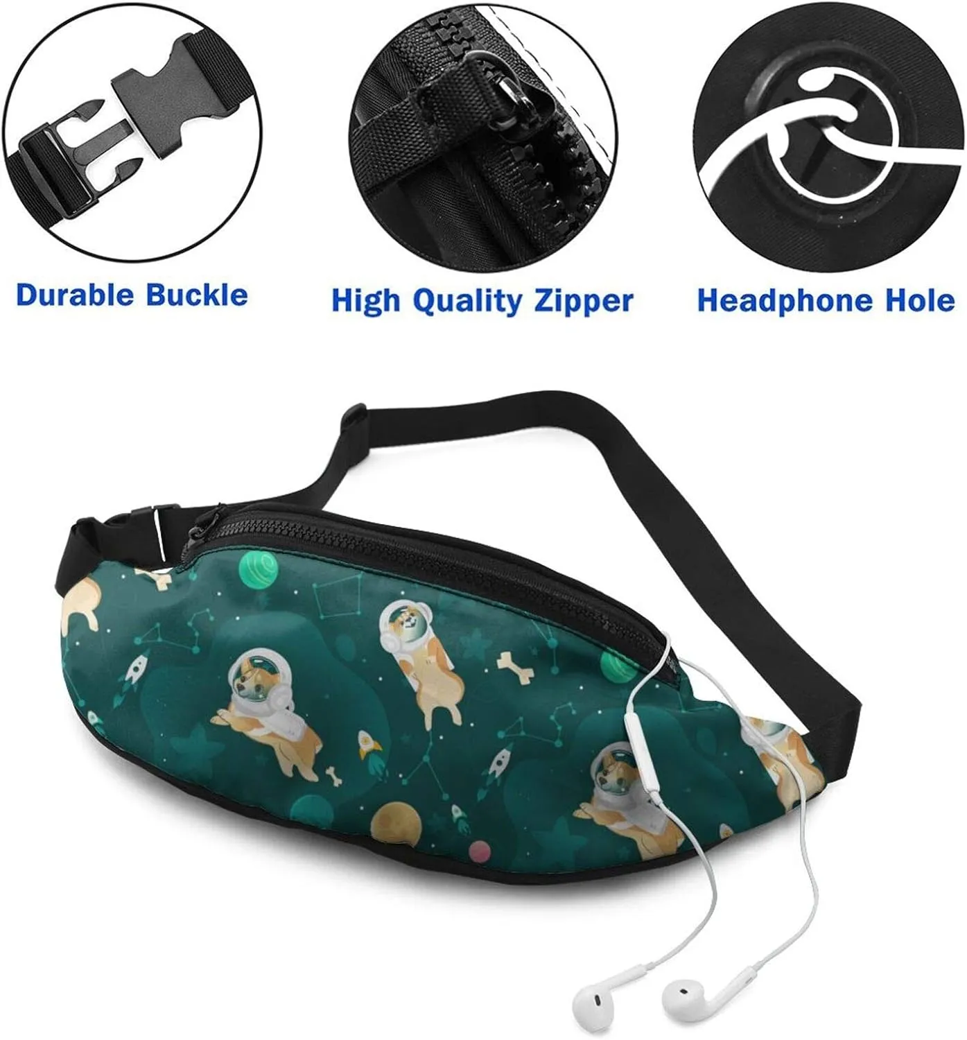 Dujiea Fanny Pack, Cute Corgi Waist Bag With Headphone Hole Belt Bag Adjustable Sling Pocket Fashion Hip Bum Bag For Women Men Kids Outdoors Casual Travelling Hiking Cycling