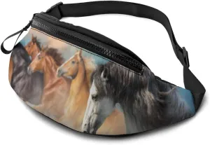 Dujiea Fanny Pack, Running Horse Waist Bag with Headphone Hole Belt Bag Adjustable Sling Pocket Fashion Hip Bum Bag for Women Men Kids Outdoors Casual Travelling Hiking Cycling