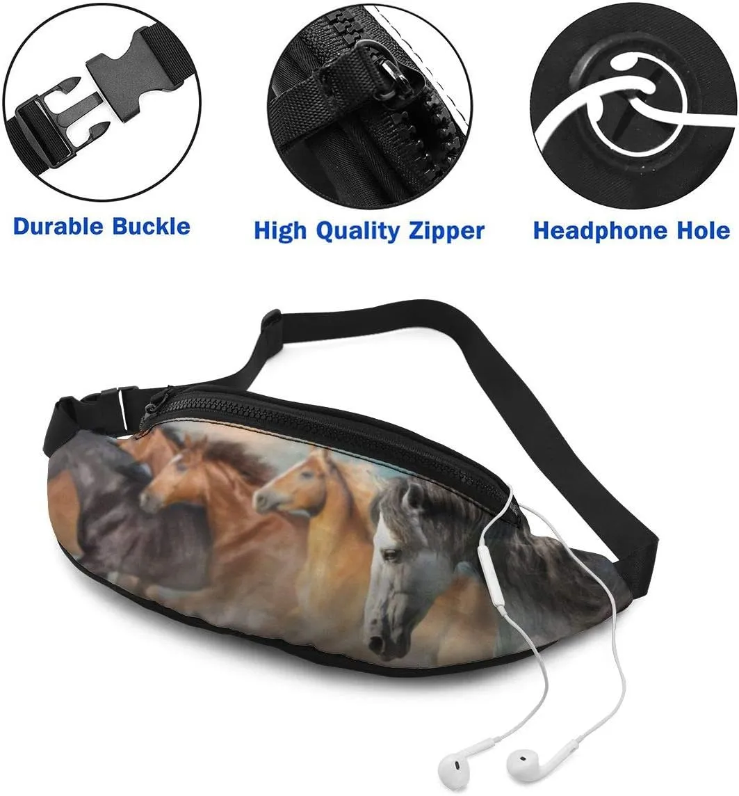 Dujiea Fanny Pack, Running Horse Waist Bag with Headphone Hole Belt Bag Adjustable Sling Pocket Fashion Hip Bum Bag for Women Men Kids Outdoors Casual Travelling Hiking Cycling