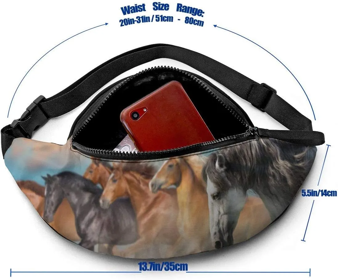 Dujiea Fanny Pack, Running Horse Waist Bag with Headphone Hole Belt Bag Adjustable Sling Pocket Fashion Hip Bum Bag for Women Men Kids Outdoors Casual Travelling Hiking Cycling