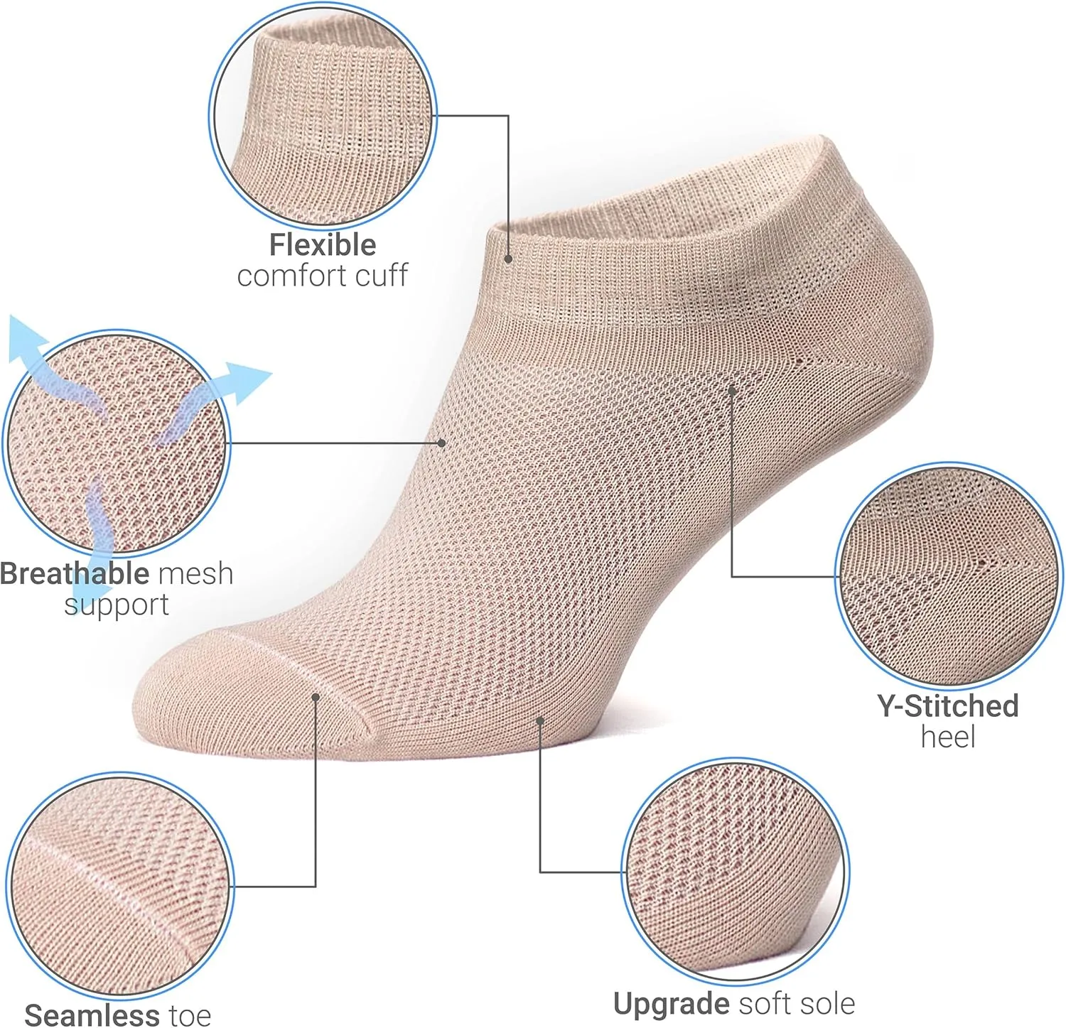 Duna Womens Socks, Ultra Thin Breathable Cotton Ankle Socks for Women, Athletic Running Low Cut No Show