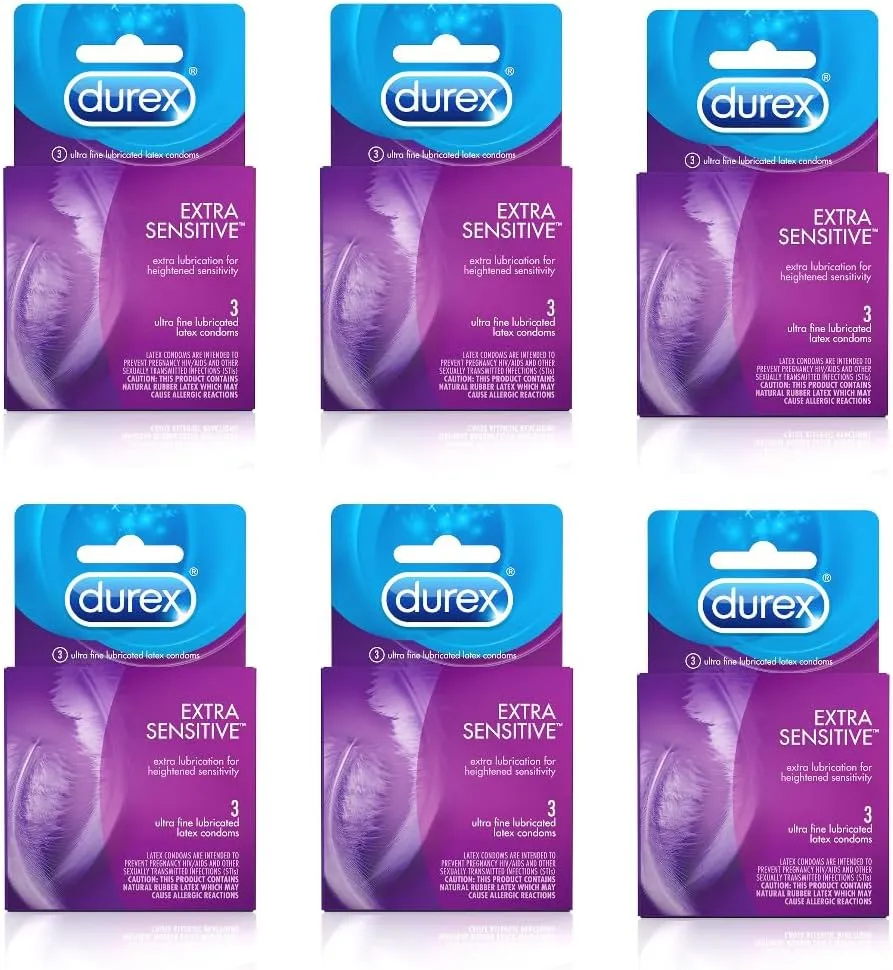 Durex Extra Sensitive Lubricated Ultra Thin Premium Condoms, 3 Count (Pack of 6)
