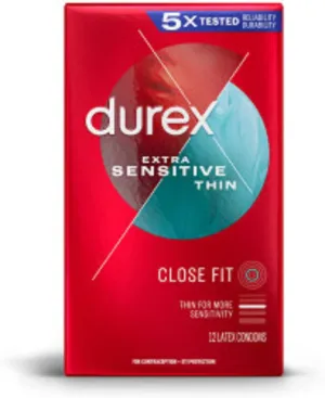 Durex Extra Sensitive Lubricated Ultra Thin Premium Condoms, Close Fit, 12 Ct, FSA/HSA Eligible, Discreet Packaging (Pack of 2)
