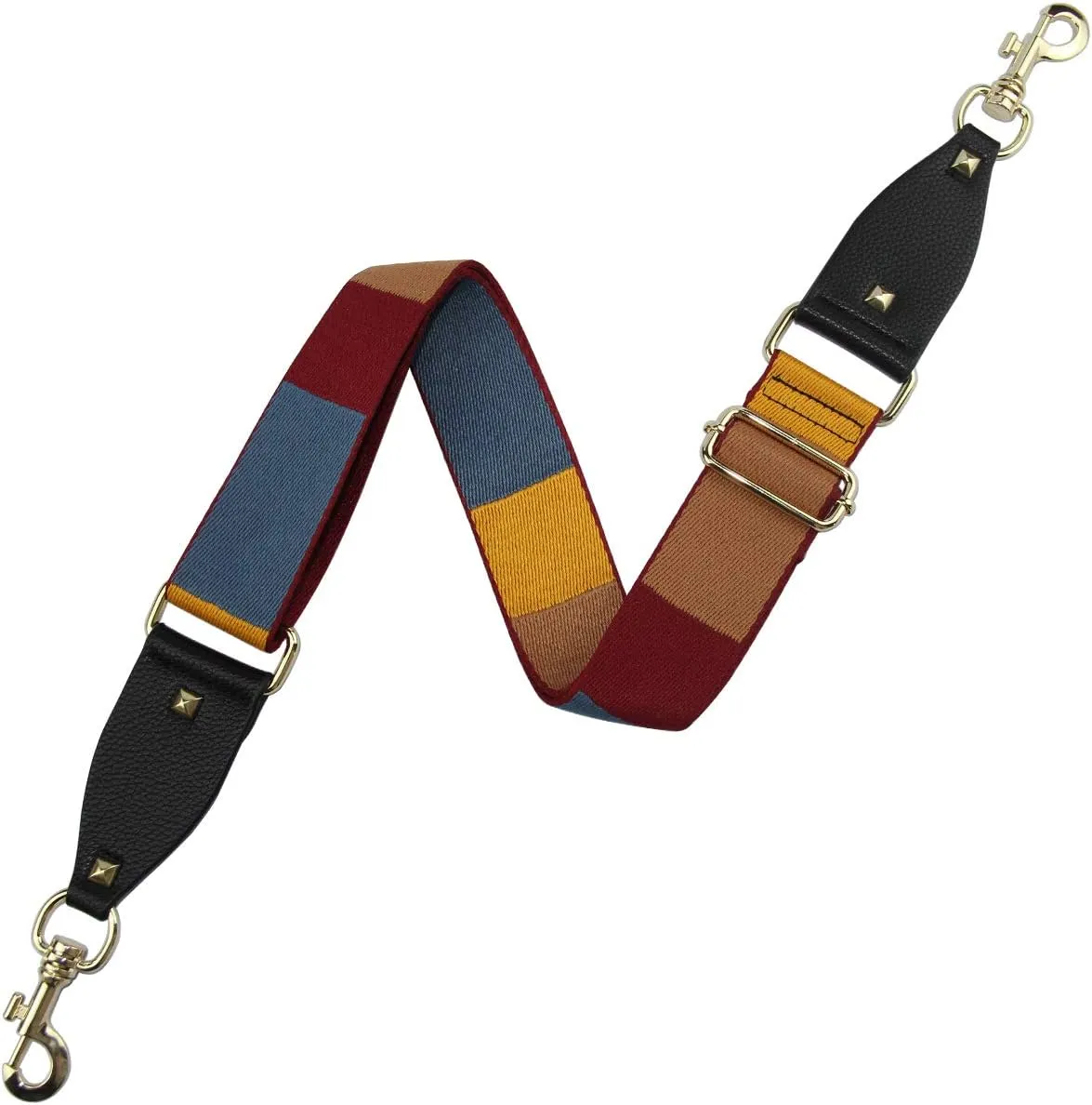 Duwi Wide Purse Strap Multicolor Striped Guitar Style Strap Adjustable Canvas Crossbody Bag Strap